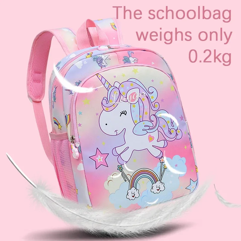 sac à dos décontracté à double bandoulière, élégant, avec imprimé licorne arc-en-ciel de dessin animé brodé personnalisé, disponible en 4 couleurs