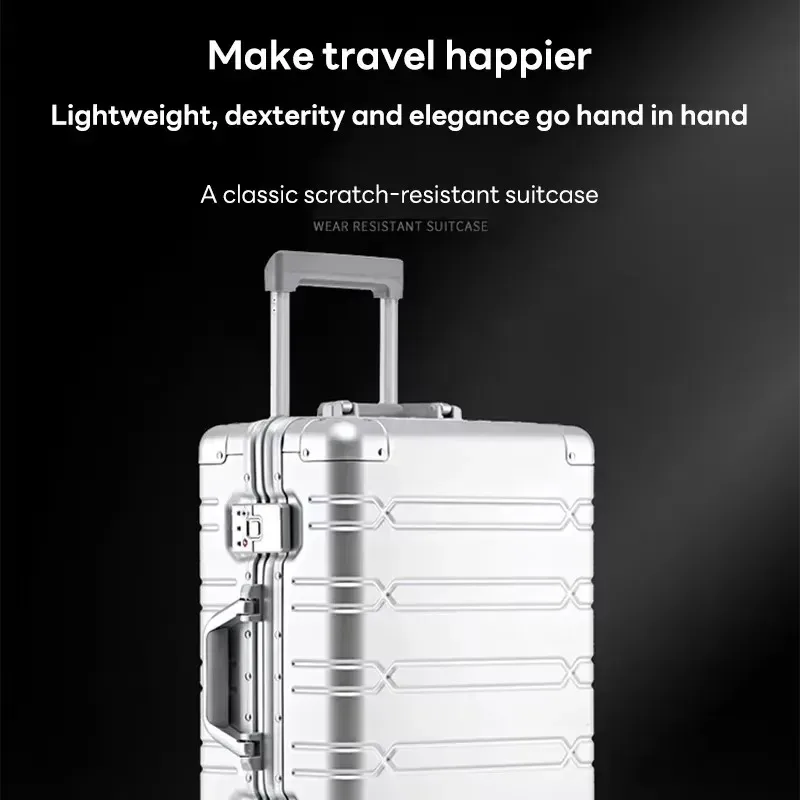 valise à roulettes 100% aluminium-magnésium, grande capacité, avec roue rotative, boîtier de chariot de voyage, valise à main de 20 pouces