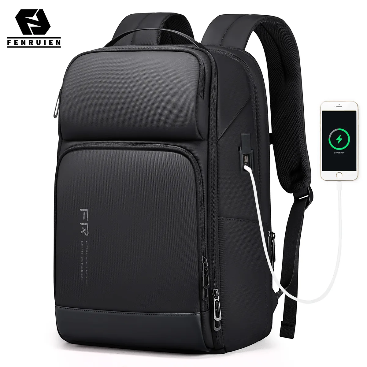 fenruien-sacs à dos d'affaires étanches pour hommes, chargement usb, convient pour ordinateur portable 15.6 pouces, voyage, grande capacité, 35l
