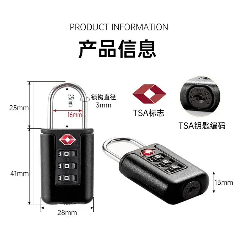 serrures de bagages approuvées par la tsa, serrures tsa pour bagages, cadenas à combinaison à 3 chiffres, serrure de voyage pour valises et bagages (noir)