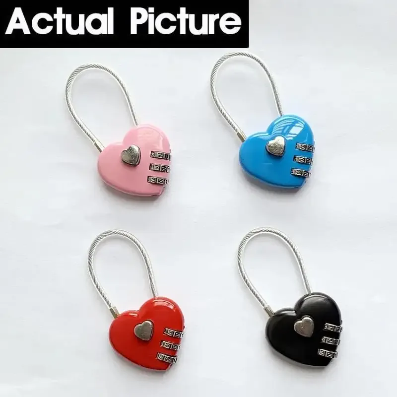 cadenas serrure tsa code trois chiffres forme coeur mettre plastique brillant noir bleu rose rouille resistant durable usage voyage