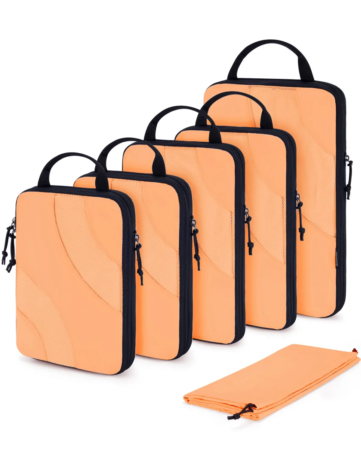 organisateur voyage polyester beige lignes ondulées cube sac chaussures pliable set six pièces compression transport