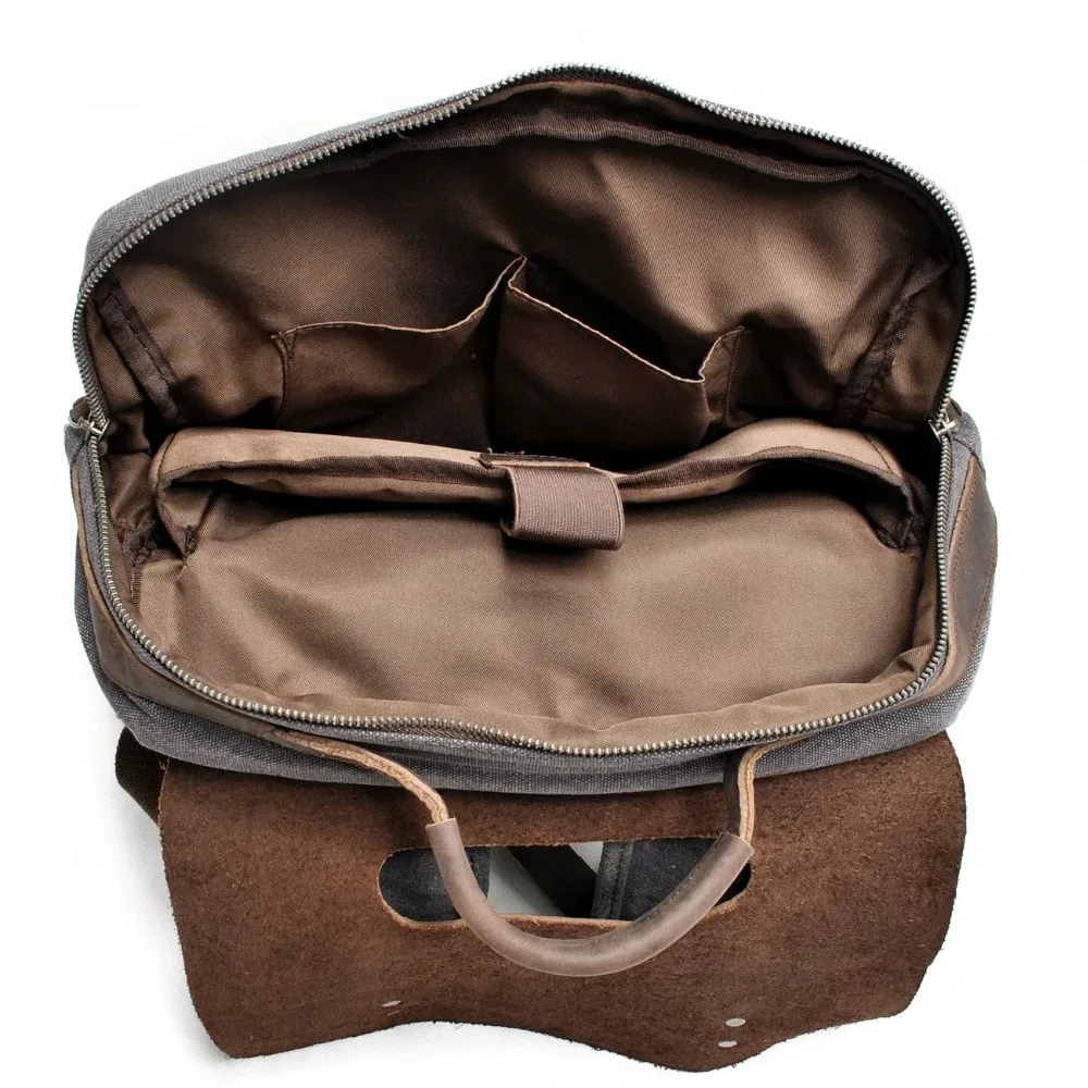 sac à dos pour ordinateur portable en toile cirée pour homme, sac à dos vintage en toile, sac d'école en cuir, sac de voyage neutre portable et résistant à l'usure