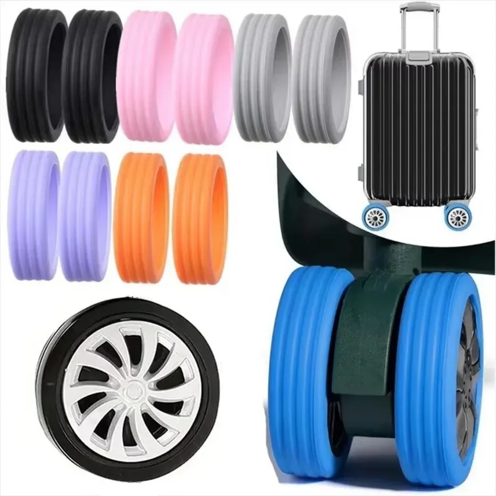 protection roulette silicone silencieuse caoutchouc noir accessoire bagage voyage valise chariot safeguard rollers voyage suitcase