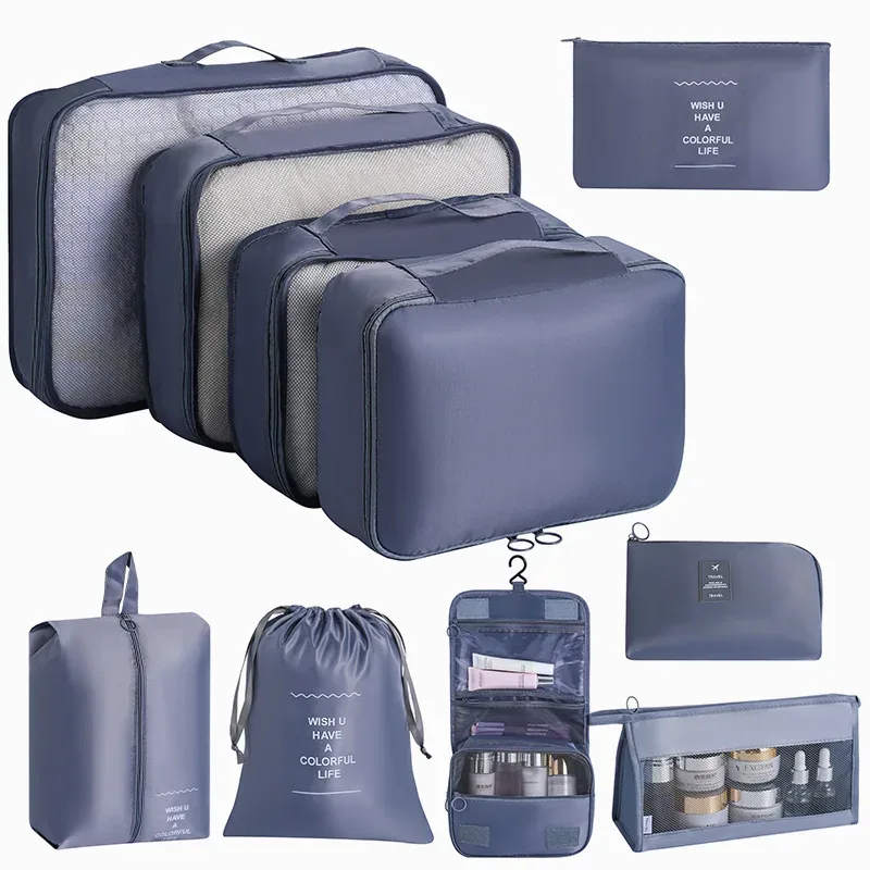 organisateur voyage tissu oxford beige clair grille transparente grande capacité rangement vêtements accessoires transports usage polyvalent domicile travail