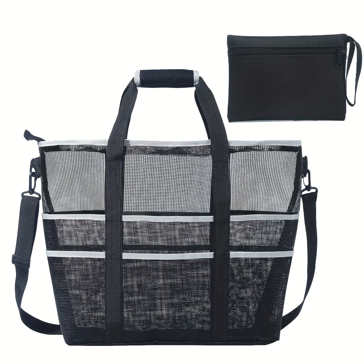 sac de plage en maille portable grande capacité, sac fourre-tout à bandoulière pour vacances d'été, natation et voyage