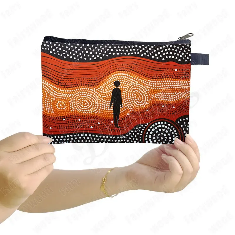 trousse de maquillage à imprimé points aborigènes australiens, sac de rangement pour rouge à lèvres et téléphone, pochette de toilette pour femme, motif culturel indigène
