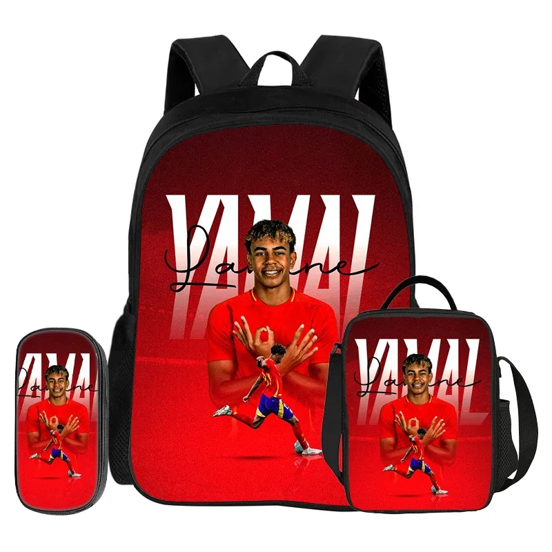 sac à dos football star, ensemble de 3 pièces, sac à dos scolaire l-lamin yamal, sacs à crayons, sac à livres, meilleur cadeau avec sac à lunch, sac à dos