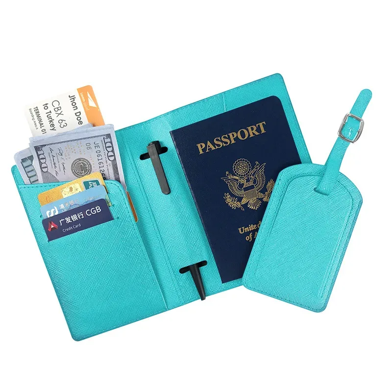 porte-passeport de luxe simple en cuir pu avec logo personnalisé, étiquette de bagage, accessoires de voyage essentiels, cadeau de mariage