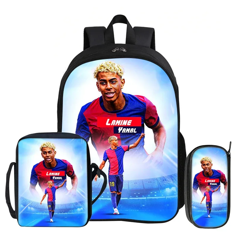 ensemble de 3 sacs à dos pour enfants, sac à dos de sport de football, sac à dos de star du football l-lamin yamal, sac à bandoulière pour étudiants, sacs à crayons