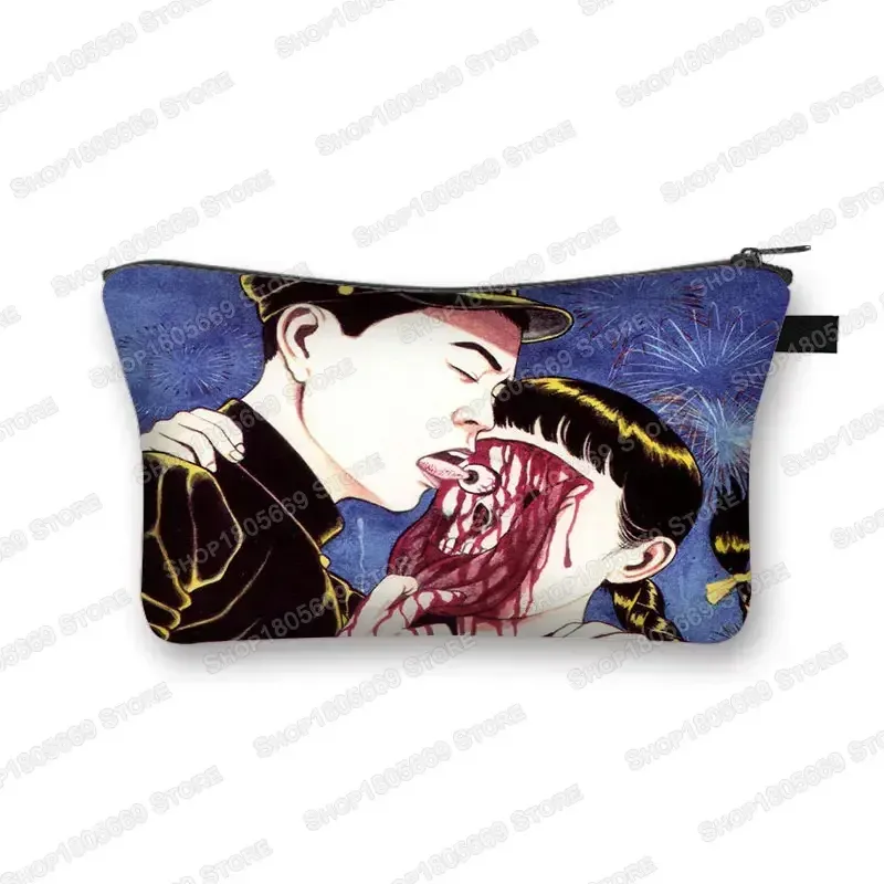 trousse à cosmétiques imprimée manga d'horreur tomie spiralized pour femmes, trousse de maquillage, rouge à lèvres, trousse de toilette, mini sac à main pour filles, trousse à cosmétiques