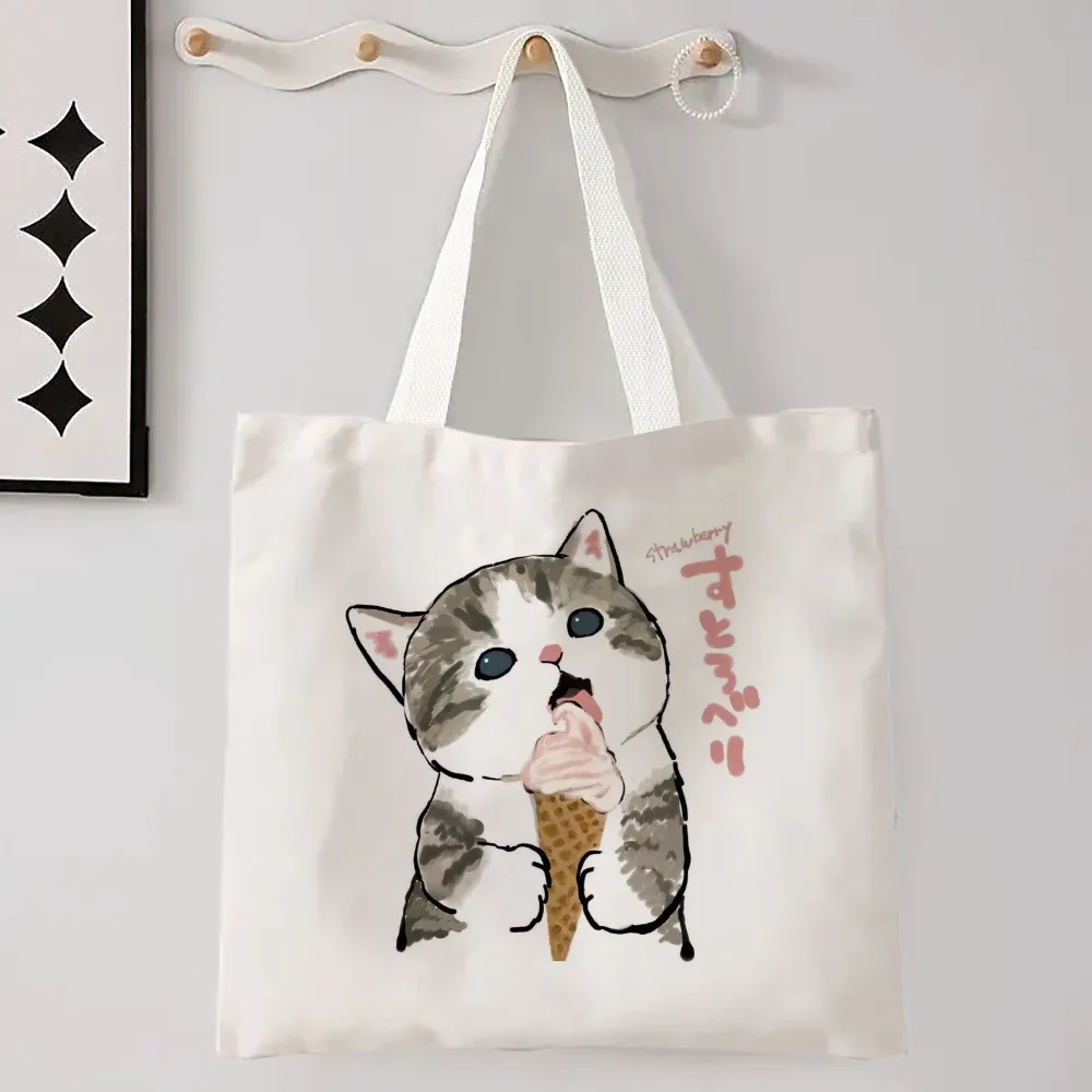 kawail chat lin sac à provisions graphique harajuku femmes fourre-tout sac à main grande capacité femmes sacs à bandoulière eco mode filles sacs à main