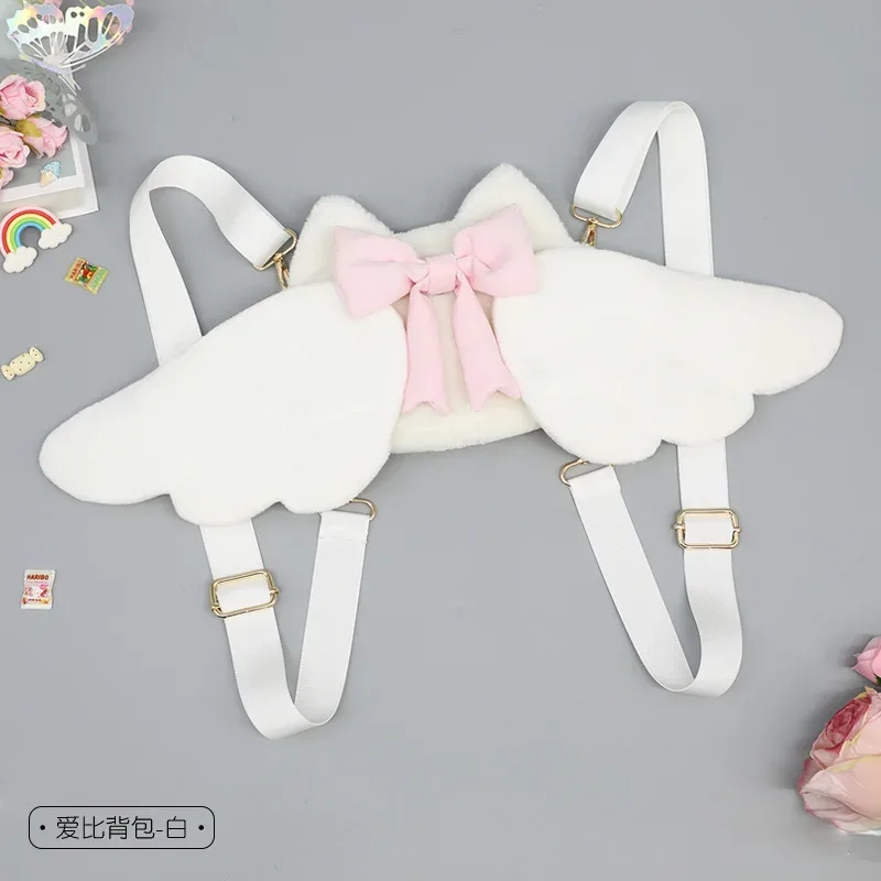 sac à dos en peluche ailes d'ange pour filles, sac de cosplay japonais y2k kawaii mignon lolita jk pour fête/cadeau d'anniversaire/sac à main d'école