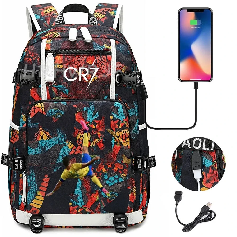 sac à dos camouflage cr7 pour ordinateur portable, sac à dos de randonnée, sacs d'école de 18 pouces, sacs d'école imperméables usb de grande capacité, sac à dos mochilas