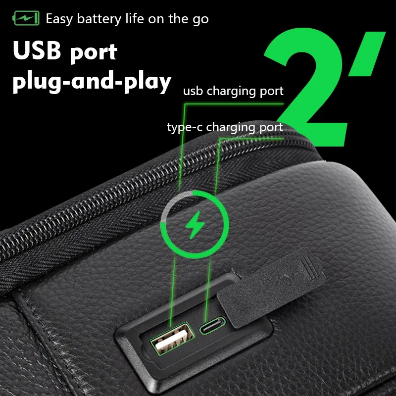 sac dos cuir vache noir polyester cadre externe broderie poignée souple usb charge voyage étudiant