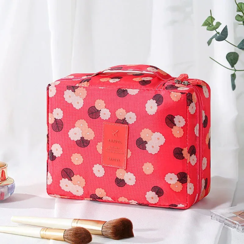 trousse de toilette de voyage à imprimé floral, organiseur de cosmétiques imperméable avec poignée pour femmes et filles