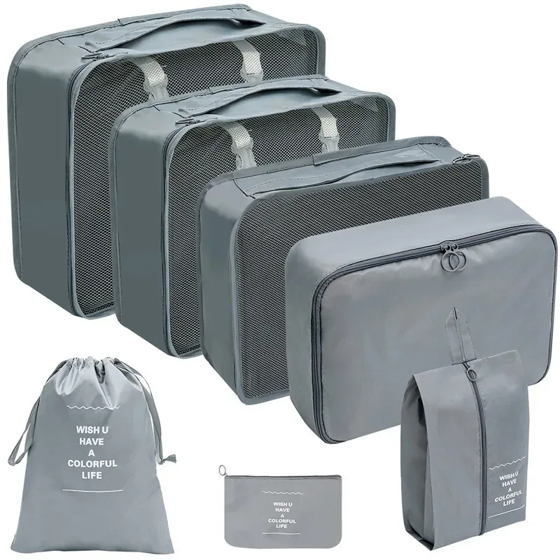 7/8/9 pièces nouvel ensemble organisateur de voyage sacs de rangement grande capacité valise stockage bagages vêtements tri organisateur ensemble pochette à chaussures