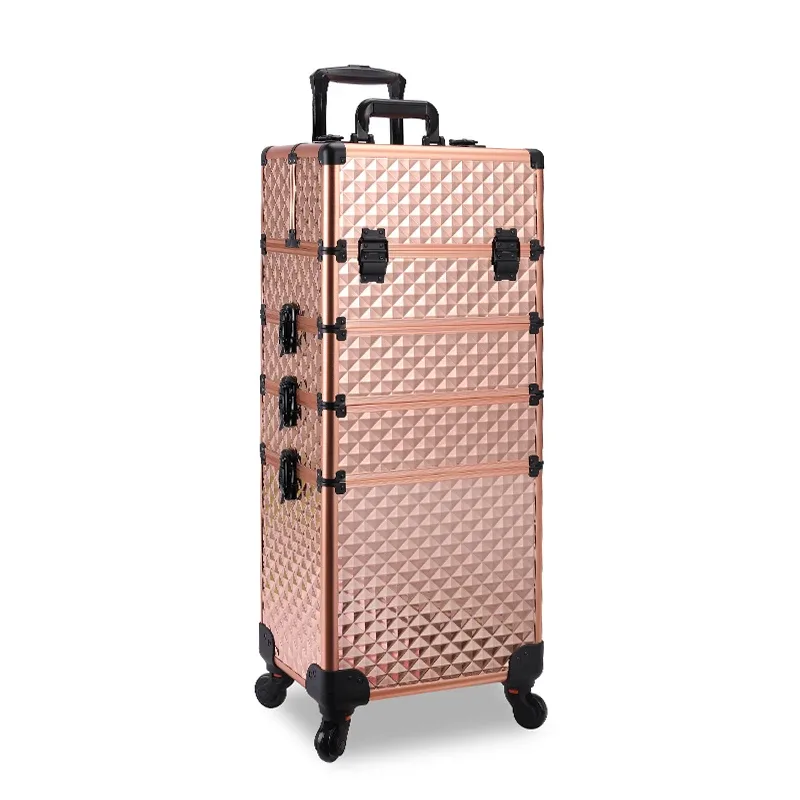 valise pvc dorée noire motif géométrique relief poignées robustes roues toupies grande capacité usage voyage