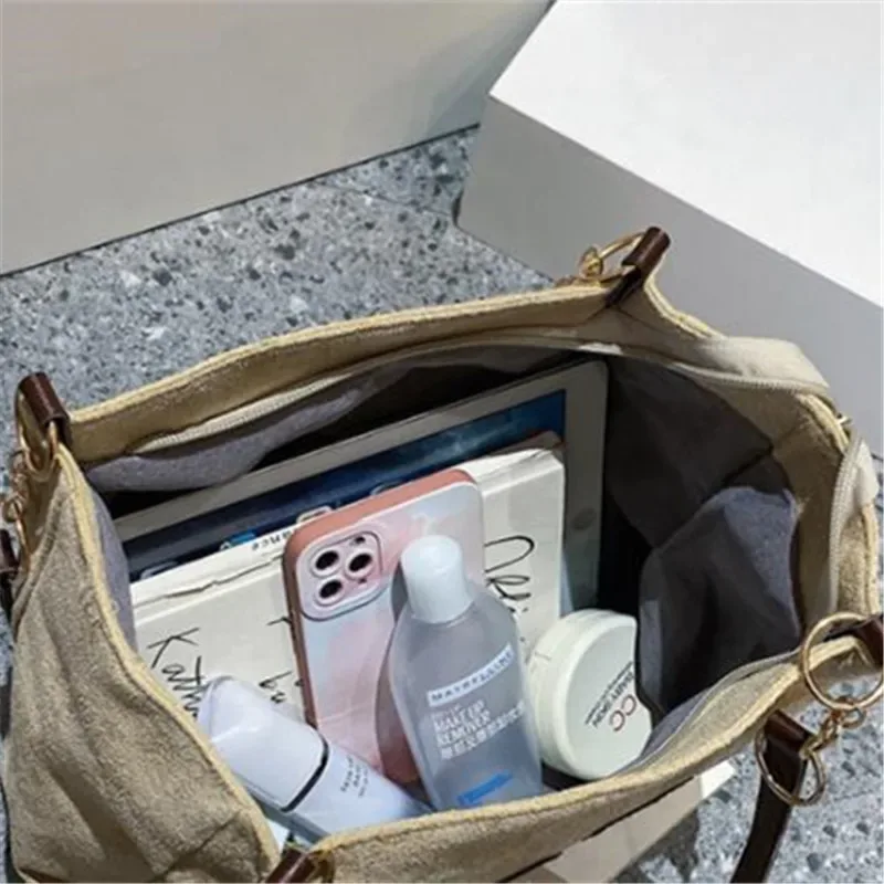 sac à bandoulière de couleur unie, sac fourre-tout avec lettres tendance, sac à main de campus en toile pour femmes, bureau, collège, travail, sacs à main de voyage bolsa