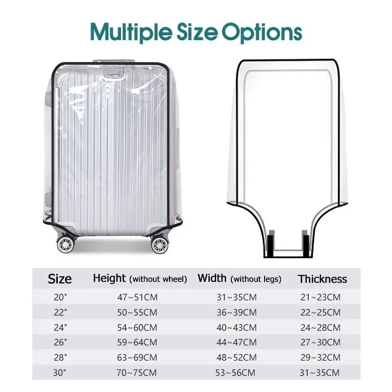 housse de bagage transparente de voyage, imperméable et anti-poussière, en pvc, résistante à l'usure, convient aux valises de 20 à 30 pouces