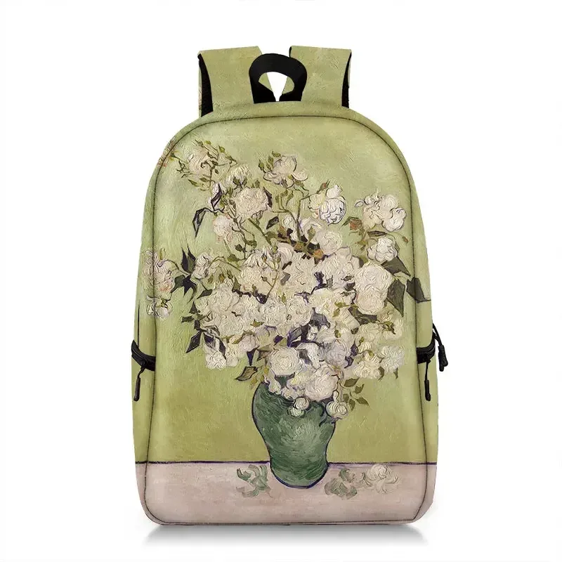 sac à dos peinture à l'huile de claude monet gustability klimt van gogh, cartable de nuit étoilée, baiser de tournesol, cartable de voyage pour femme