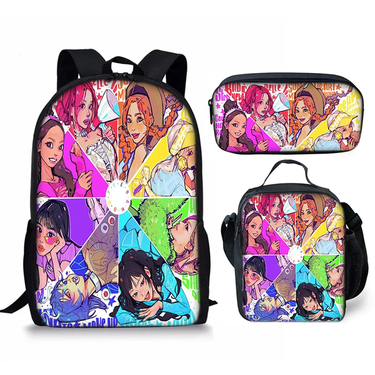 sac à dos d'école kpop katseye 3d imprimé, 3 pièces/ensemble, avec sac à déjeuner et trousse à crayons – nouveauté amusante et populaire de luxe