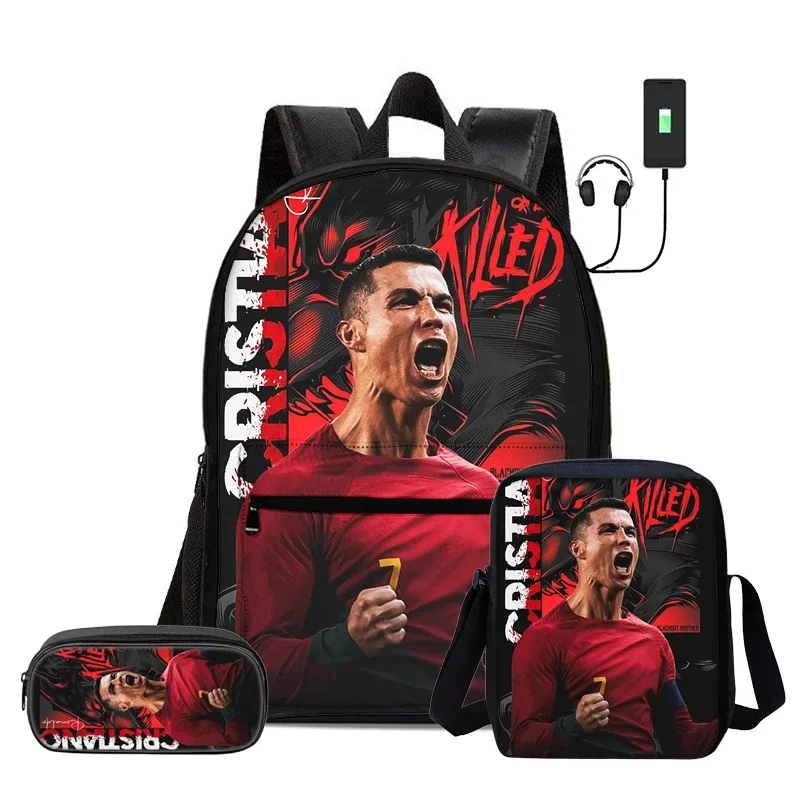 sac dos nylon motifs football noirs couleurs vivaces bandoulière arquée interface usb usage voyage