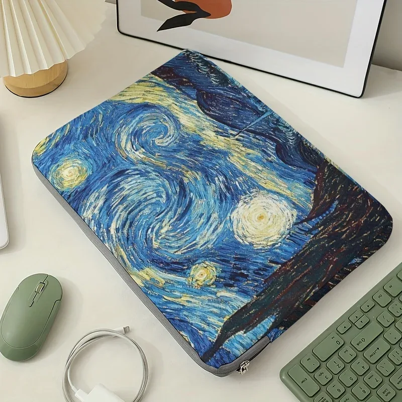 housse polyester motif nuit etoilée bleu jaune nuages blancs ordinateur portable sac transport documents voyage