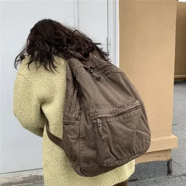 sac à dos en coton de style preppy vintage pour hommes et femmes, fermeture éclair souple, décontracté, grande capacité, style euro-américain, printemps, été, nouveau