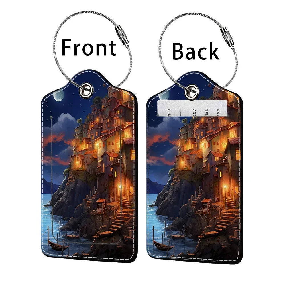 promotion étiquette de bagage en cuir à motif d'horreur, étiquette d'adresse pour valise, étiquette d'embarquement pour bagage, clip pour nom, identifiant et adresse