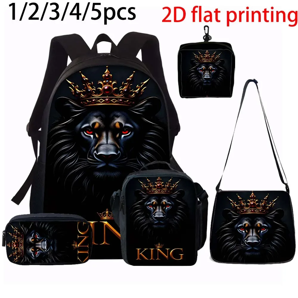 ensemble de sacs à dos motif roi lion (1/2/3/4/5 pièces) - sac à dos décontracté grande capacité avec pochette et sac fourre-tout assortis pour usage quotidien