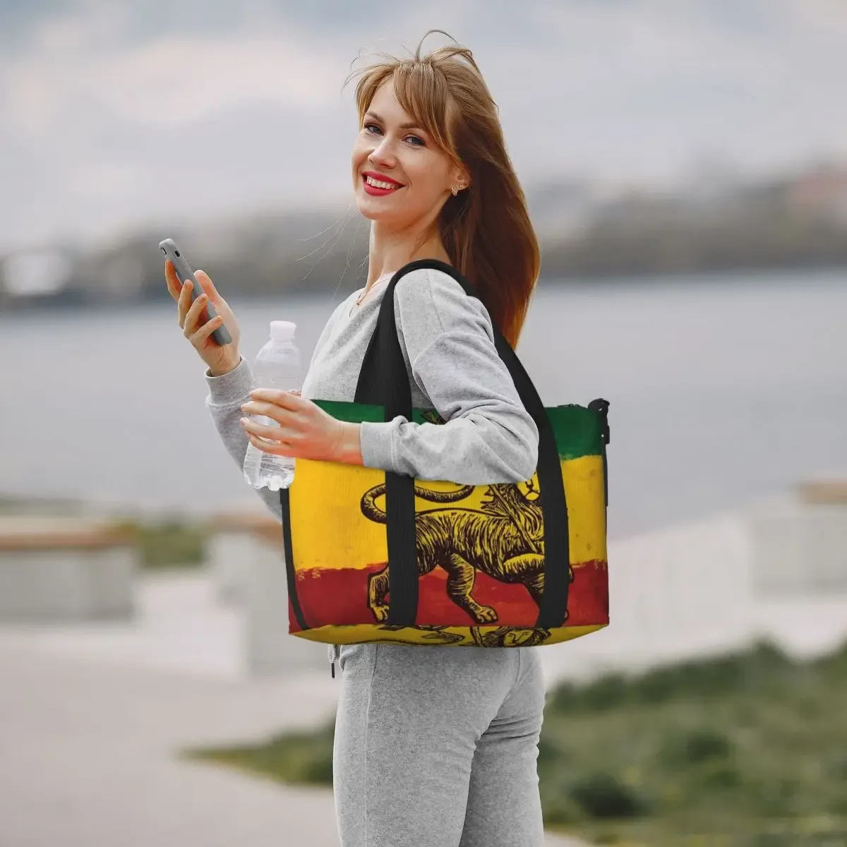 grand sac fourre-tout personnalisé rasta feel discuter of judah pour femme, jamaica rastafarian reggae shopping initié gym beach travel bag