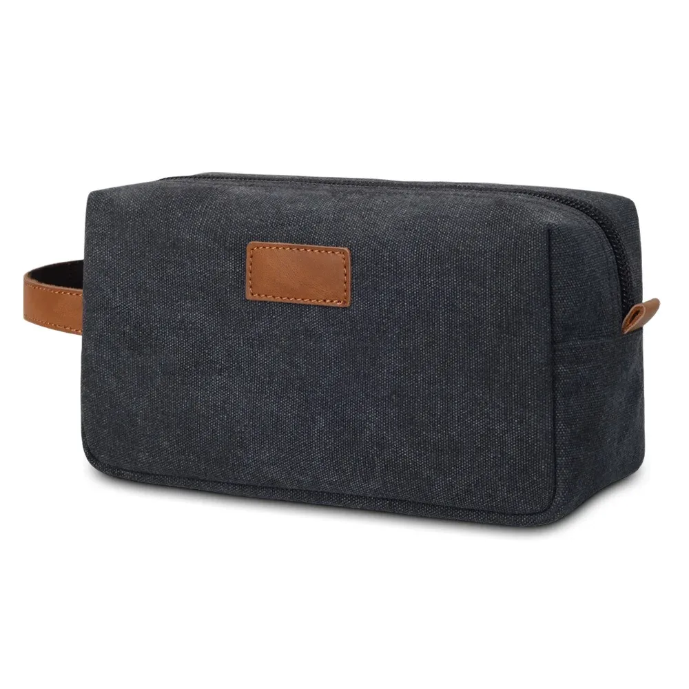 trousse de toilette, patchwork de toile imperméable à main de voyage, rangement en cuir de cheval fou, trousse de maquillage à la mode et rétro