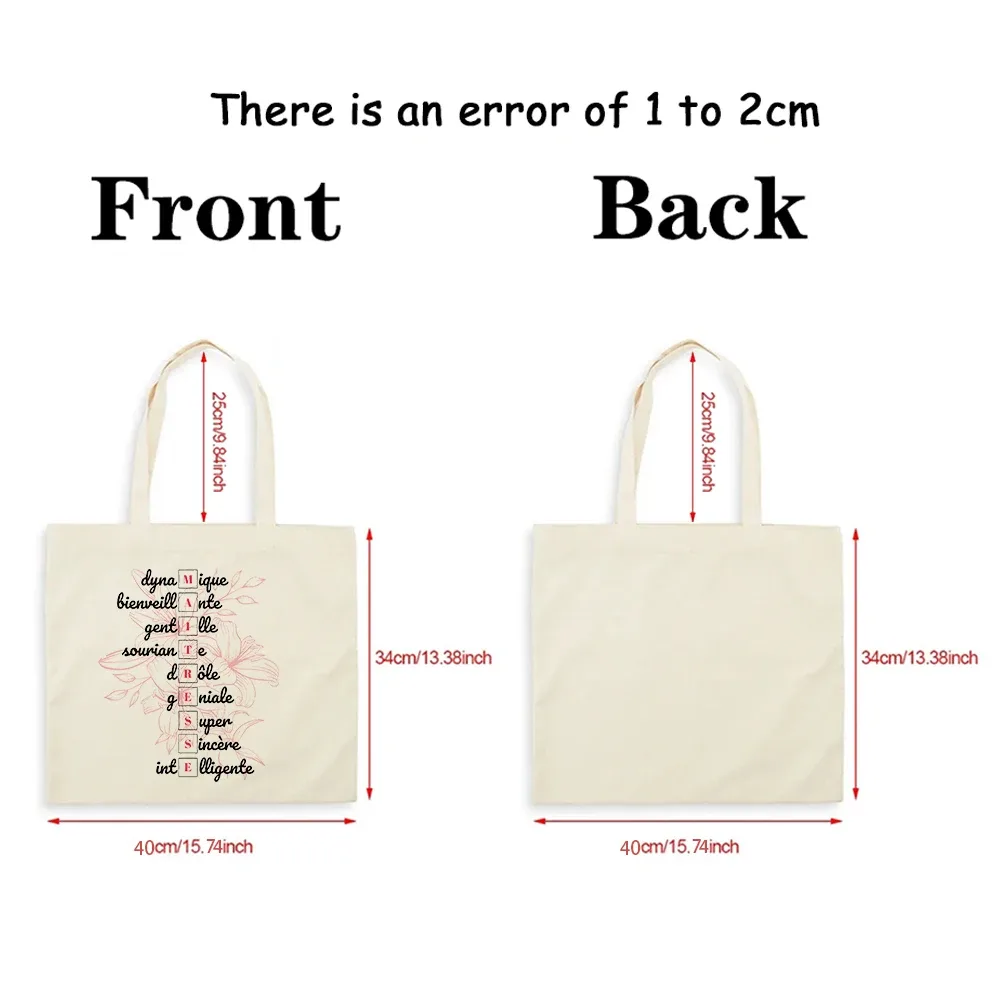 sac fourre-tout à thème enseignant, sac à bandoulière d'école inspiré avec motif de style français, sac à main à motif éducatif cadeau maitresse d'école