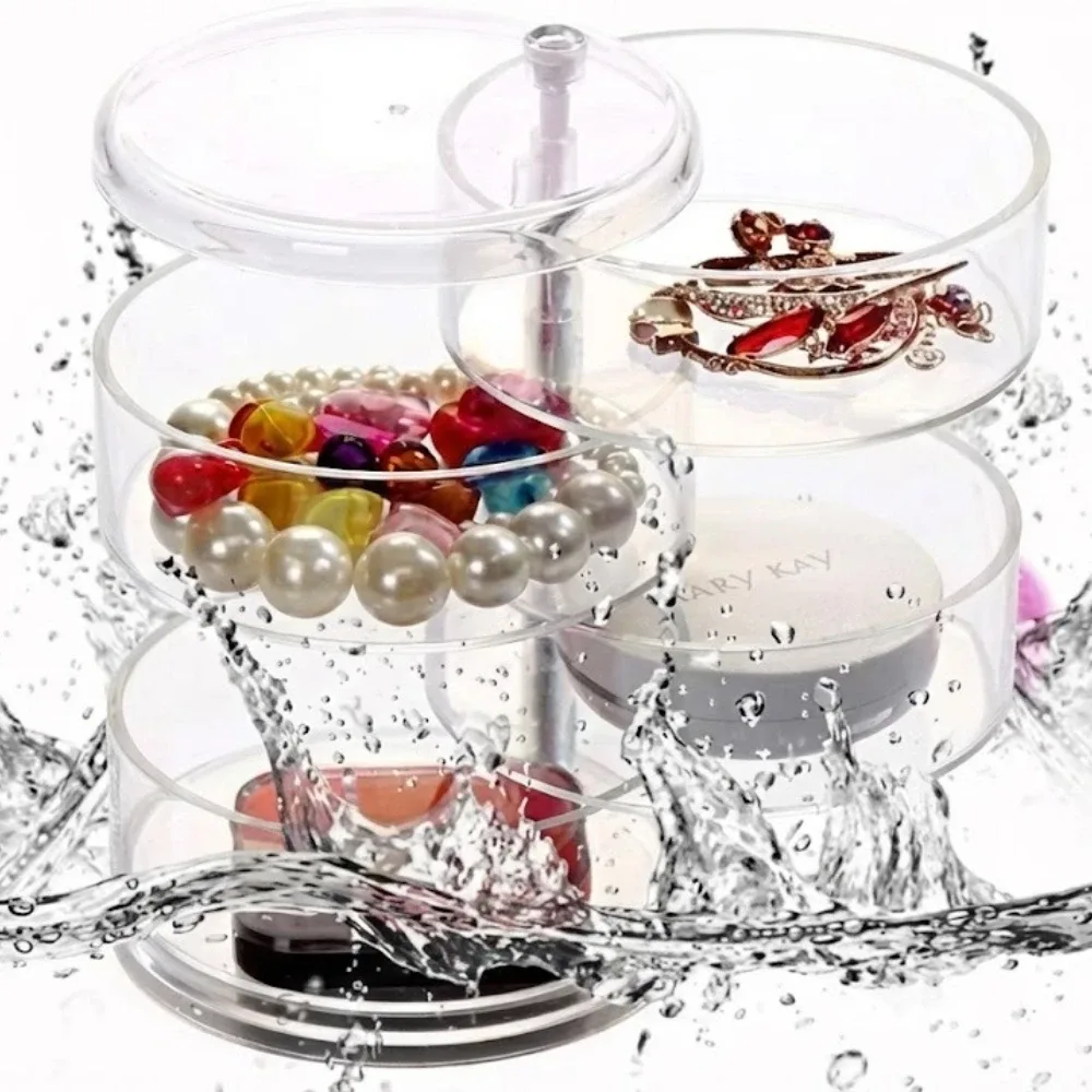 organisateur de bijoux rotatif à 360°, boîte de rangement en plastique transparent, compacte, multi-couches, porte-boucles d'oreilles et bagues, anti-poussière, présentoir de bureau