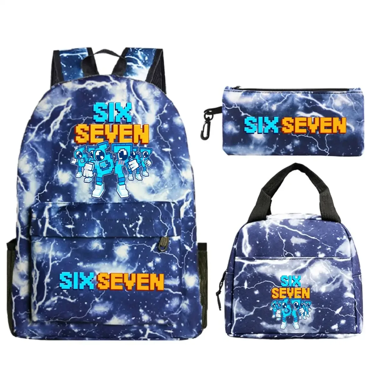 sac dos polyester dessin animé bleu blanc noire bandoulière arquée compartiment intérieur trousse sac lunch usage école voyage