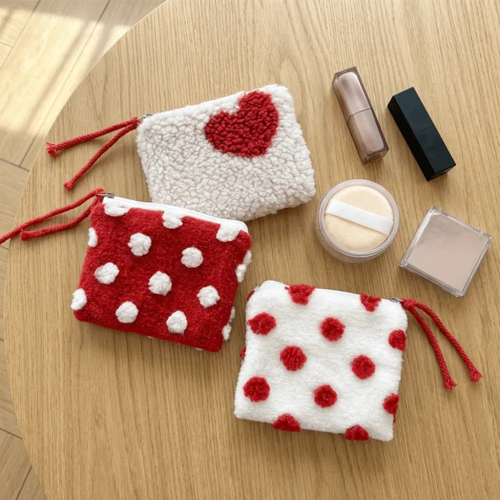 sac de rangement pour cosmétiques en forme de cœur, portable, sac à clés et à rouge à lèvres ins, sac de maquillage pour femmes avec fermeture éclair, cadeau pour la saint-valentin