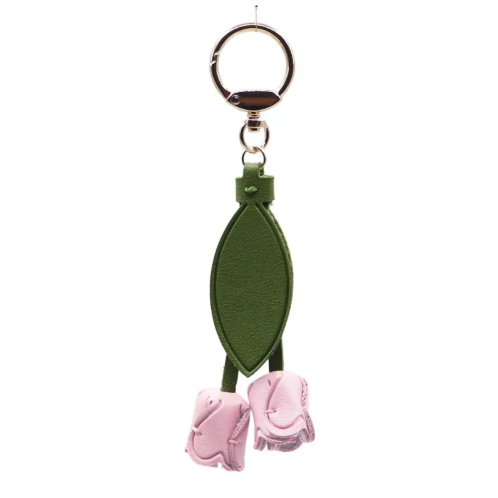 pendentif de sac tulipe en cuir pu, dopamine frais, décoration de sac à dos, accessoires assortis, porte-clés de voiture de style coréen pour fille