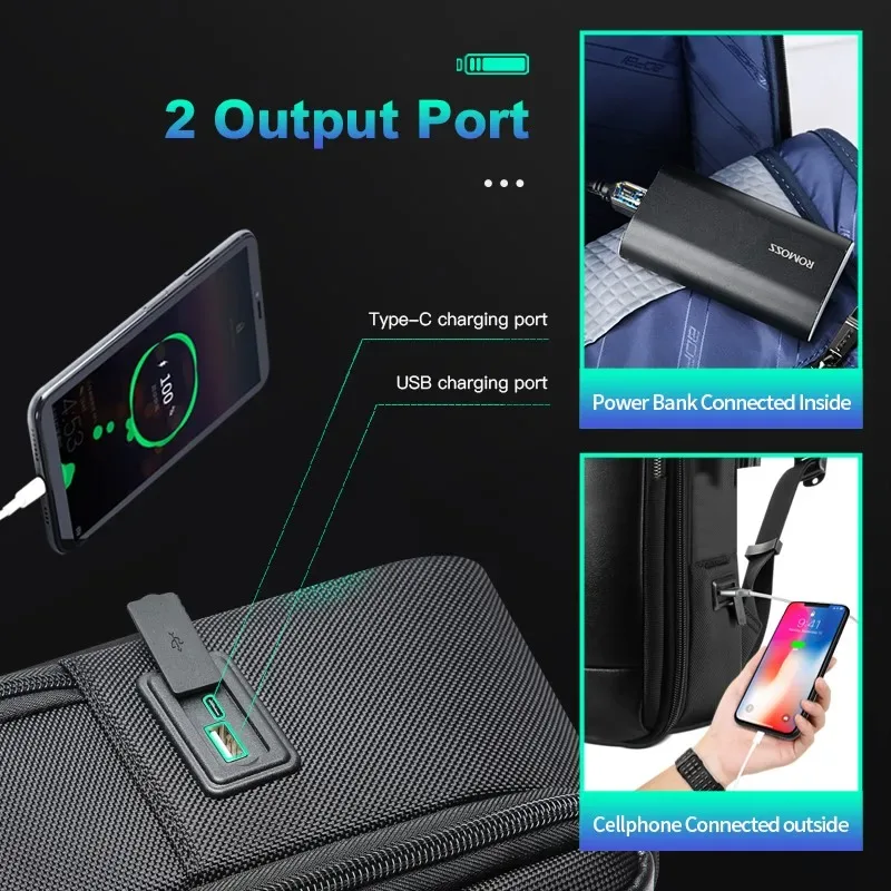 sac dos nylon noir extensible usb antivol business multi poches ordinateur portable travail capacité grande