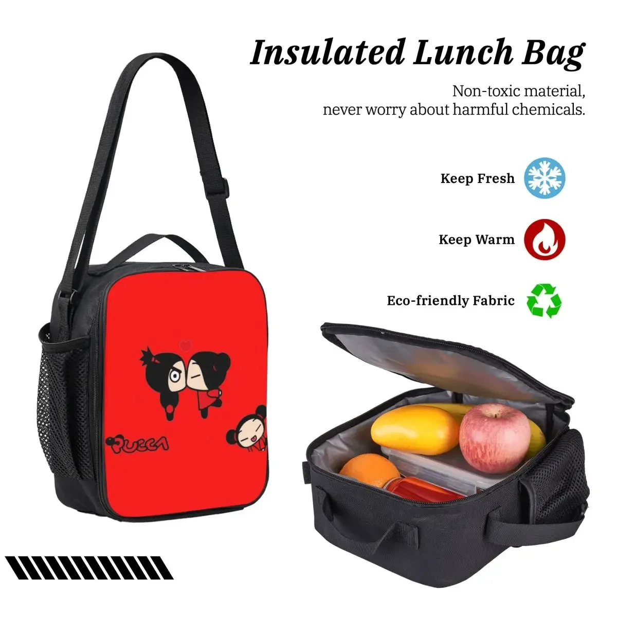 pucca pucca sac à dos étudiant garçons filles bookbag sac d'école ordinateur portable sacs à bandoulière 3ps sac à déjeuner isolé trousse à crayons