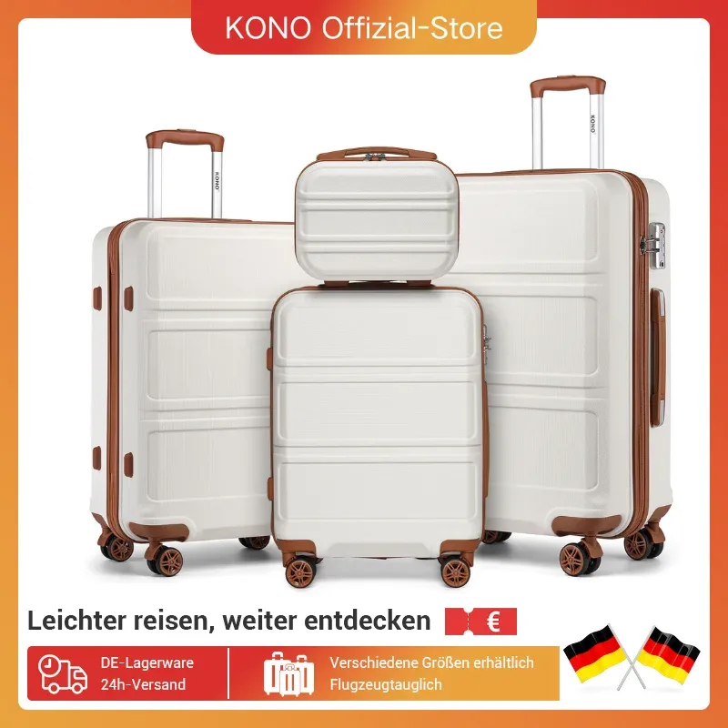kono 4 pièces coffre dur coffre ensemble léger abs roues jumelles chariots tsa serrure valise ensemble s-m-l-xl