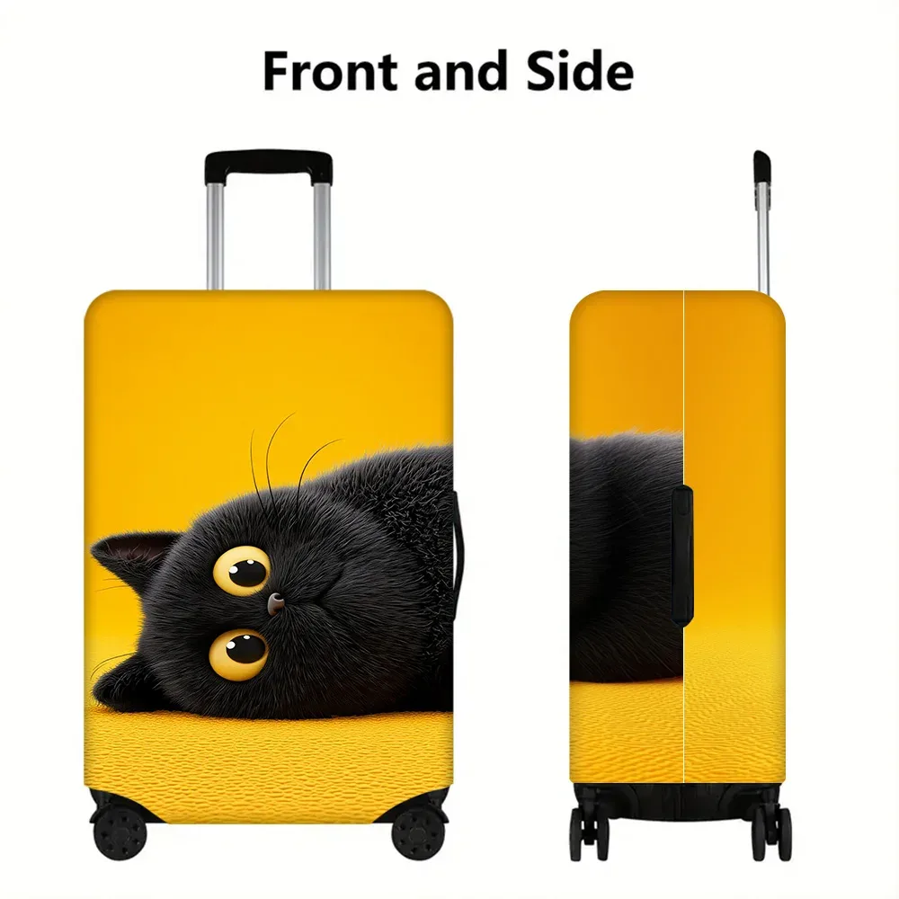 1 housse de bagage à imprimé chat noir en fourrure pour bagages de 18 à 32 pouces ; accessoires de voyage anti-poussière et élastiques pour une protection efficace