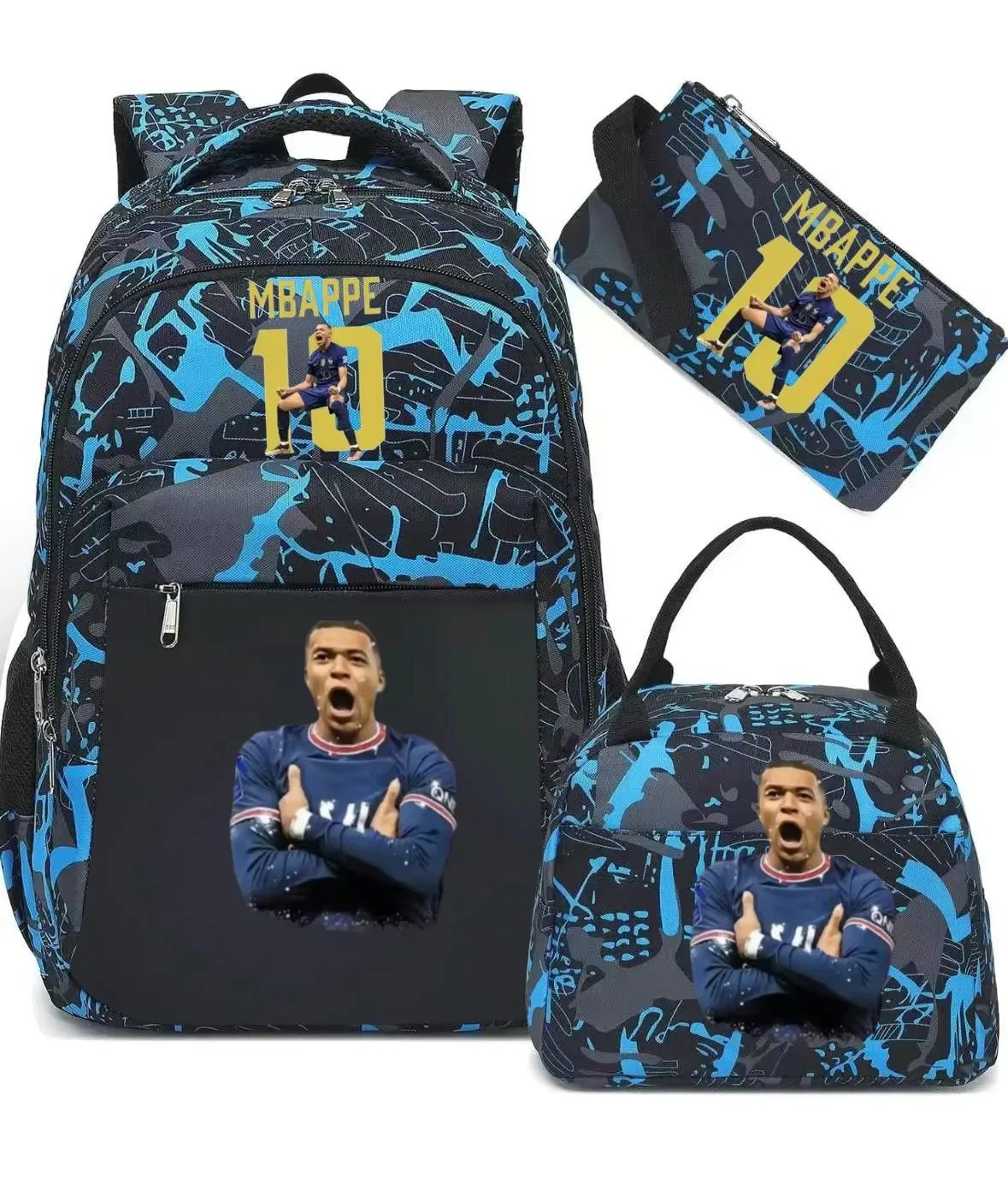 sac à dos m-mbappe camouflage 3 pièces, sacs d'école pour ordinateur portable, pour garçons et filles, sacs de voyage décontractés pour femmes et hommes, mochila