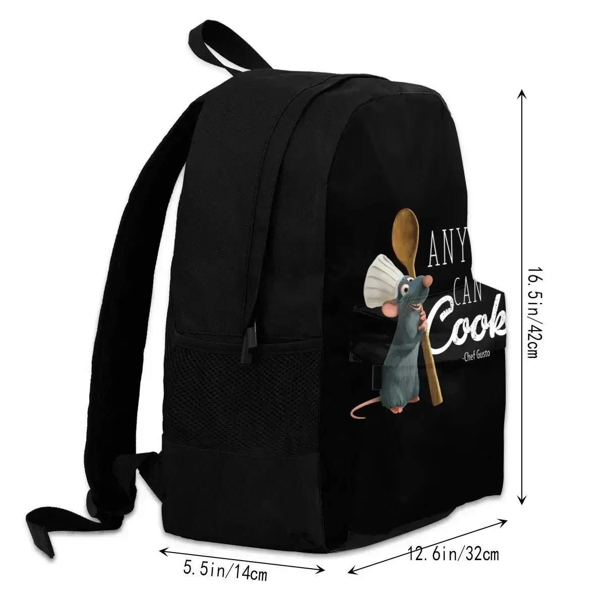 sac dos polyester noir souris chef gusto poches latérales avant grande capacité usage voyage école sport