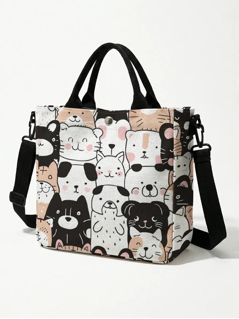 sac fourre-tout en toile à imprimé animalier mignon, avec bandoulière amovible, sac à main bandoulière pour femme, pour les courses quotidiennes