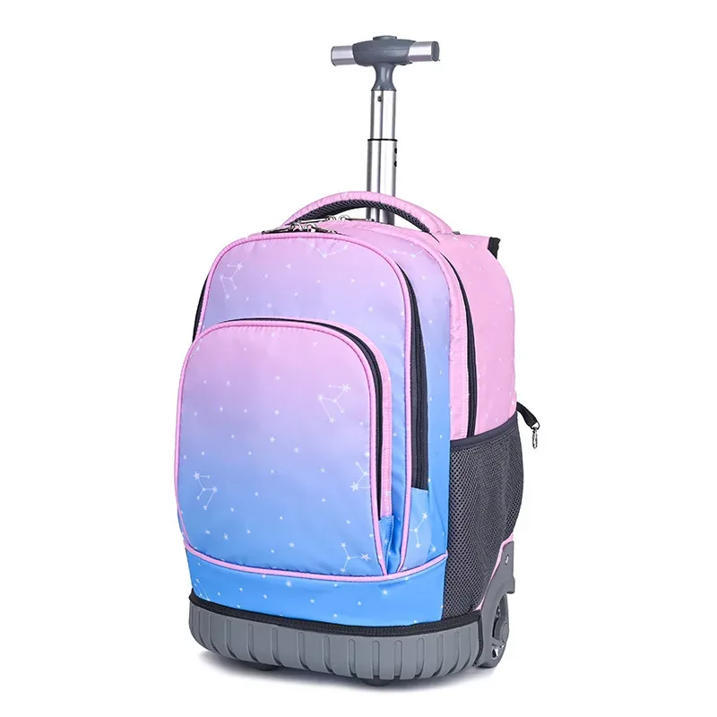 sac dos oxford cloth motifs animaux rose violet bleu format rectangulaire roulettes fixes usage école voyage