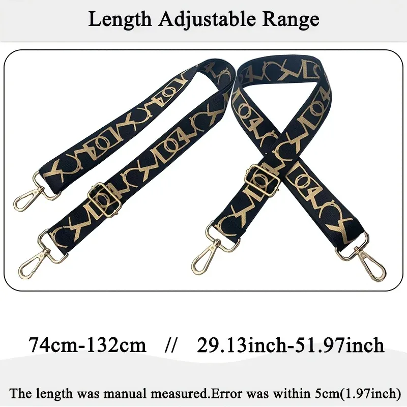 sangle réglable noire pour sac à bandoulière avec sangle de 1,5 pouce de large imprimée de lettres pour femmes