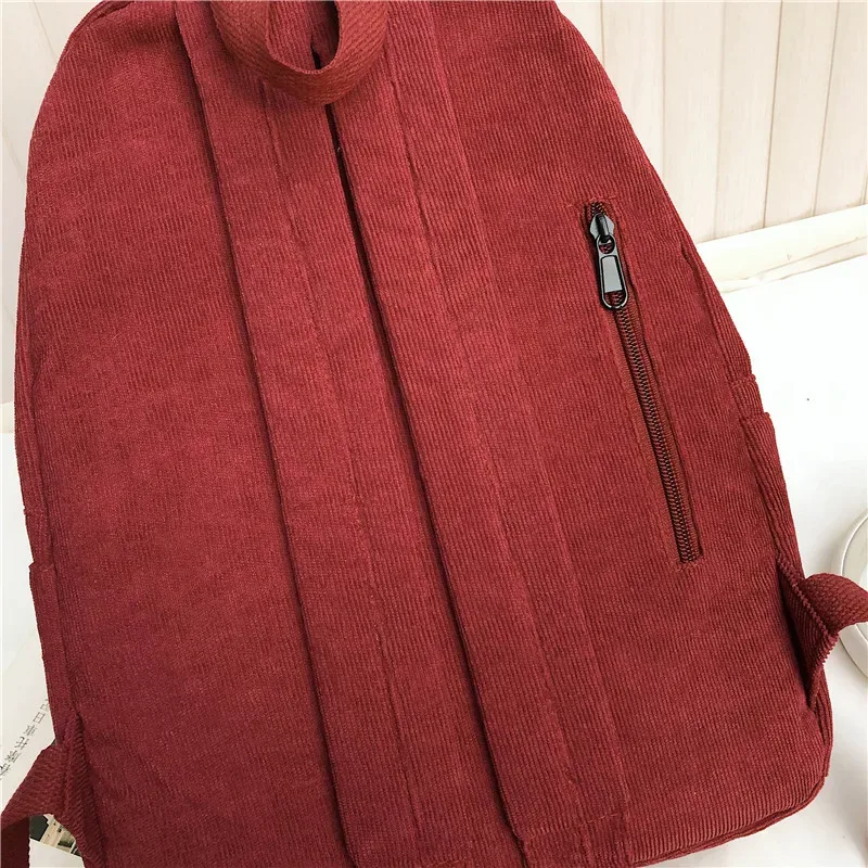 sac à dos coréen en velours côtelé, couleur unie, léger, imperméable, grande capacité, sac d'école pour étudiantes, sac de voyage pour filles et femmes