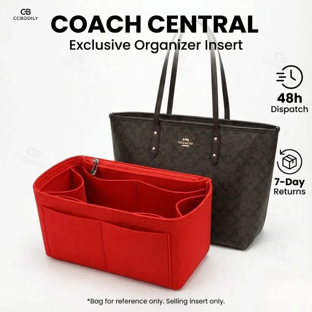 organisateur de sac à main pour coach central tote, avec fermeture éclair, séparateur de sac à main, formeur de sac à main, doublure avec plusieurs poches, sac de rangement pour le maquillage