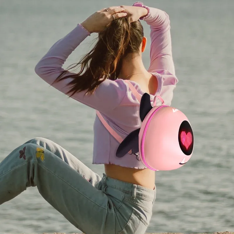 sac à dos de voyage avec écran led pour fille, coque rigide, yeux lumineux, sac à dos intelligent pour femme, sac à dos scolaire avec fonction mobile